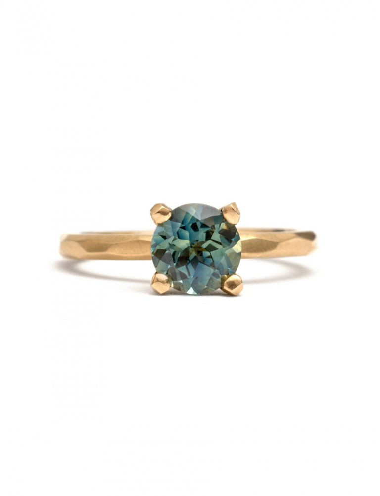 Teal Round Cut Sapphire Ring