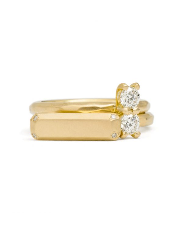 Four Diamond Gold Bar Ring
