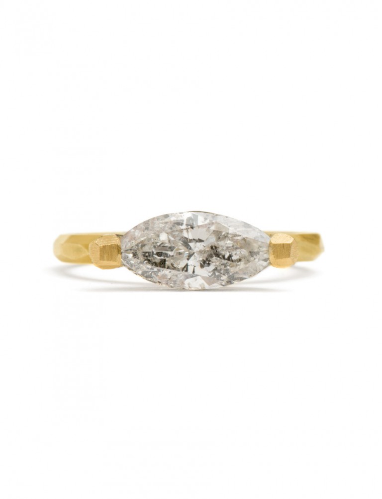 Marquise Cut Salt & Pepper Diamond Ring