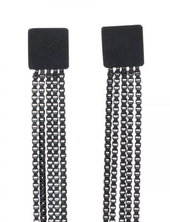 Extra Long Shikaku Square Chain Earrings – Black