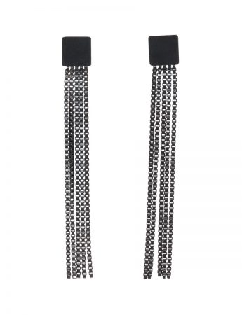 Extra Long Shikaku Square Chain Earrings – Black