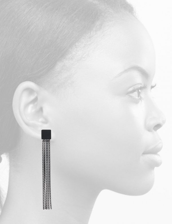Extra Long Shikaku Square Chain Earrings – Black