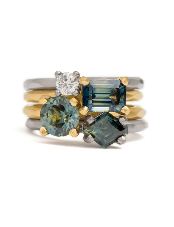 Teal Hexagon Cut Sapphire Ring