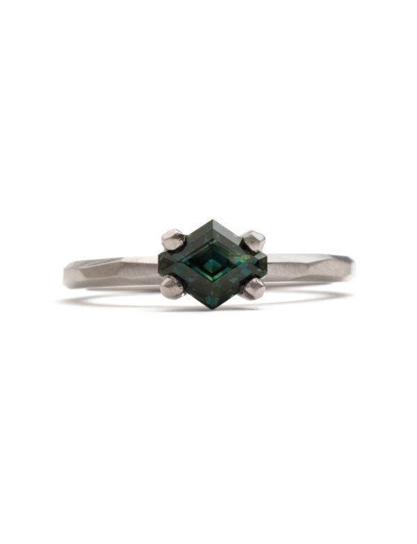 Teal Hexagon Cut Sapphire Ring