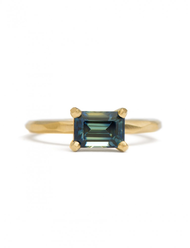 Two Tone Teal Sapphire Ring