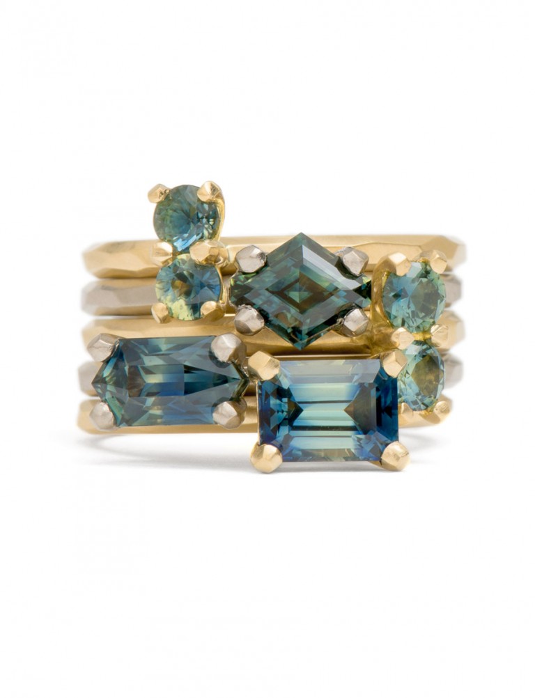 Two Tone Teal Sapphire Ring