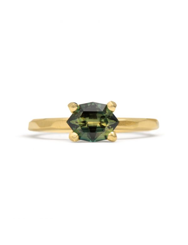 Yellow & Green Maroke Cut Sapphire Ring
