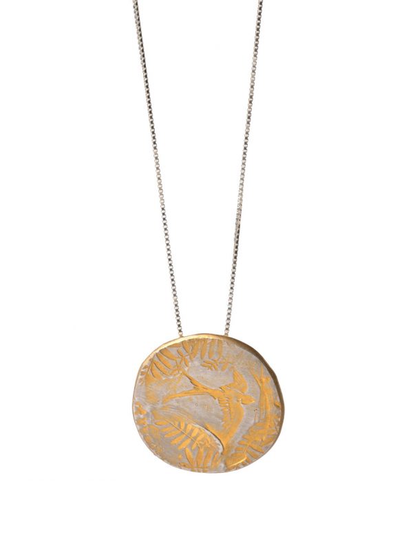 Bird & Leaves Large Pendant – Gold Plate