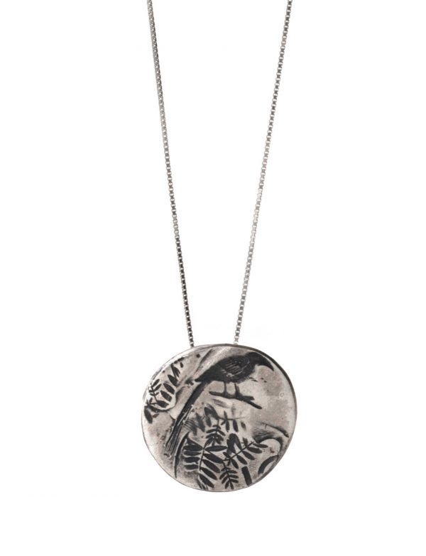 Leaves & Bird Necklace – Silver