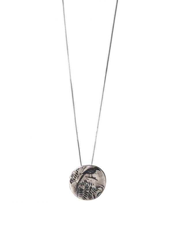 Leaves & Bird Necklace – Silver