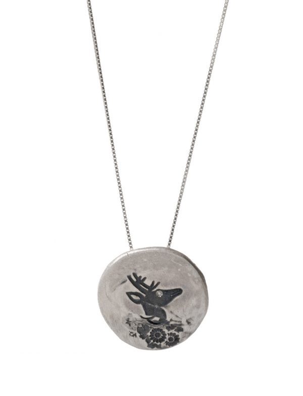 Stag Flower Necklace – Silver & Diamond