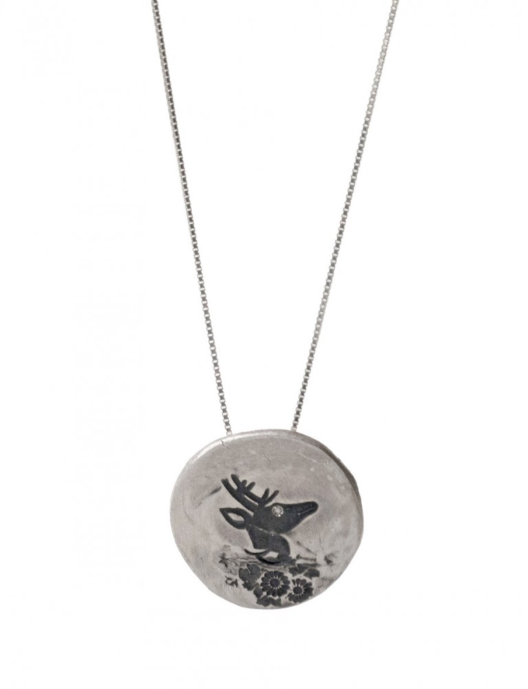 Stag Flower Necklace – Silver & Diamond
