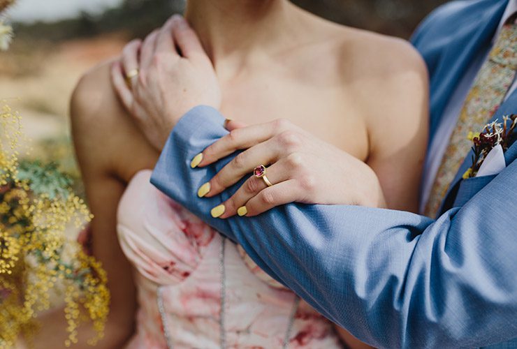 Emma Goodsir Tourmaline ring worn at retro Australiana wedding