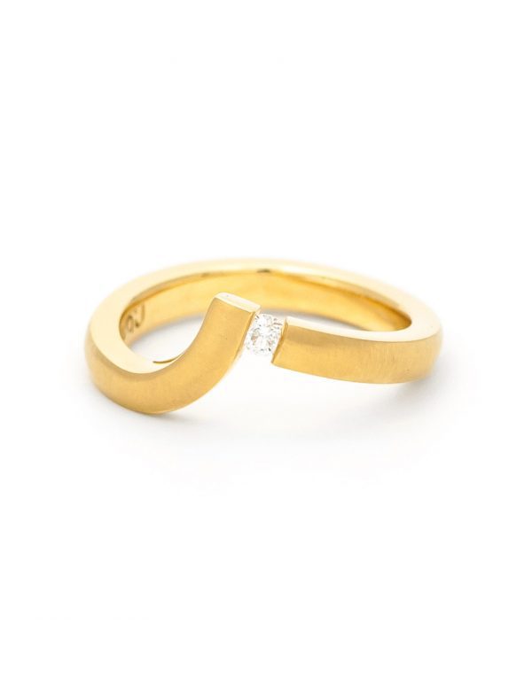 Angled Tension Set Ring – Gold & Diamond