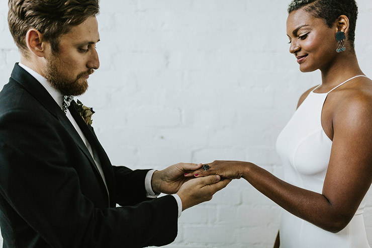 Industrial Glitter Wedding Inspiration - Ring Exchange