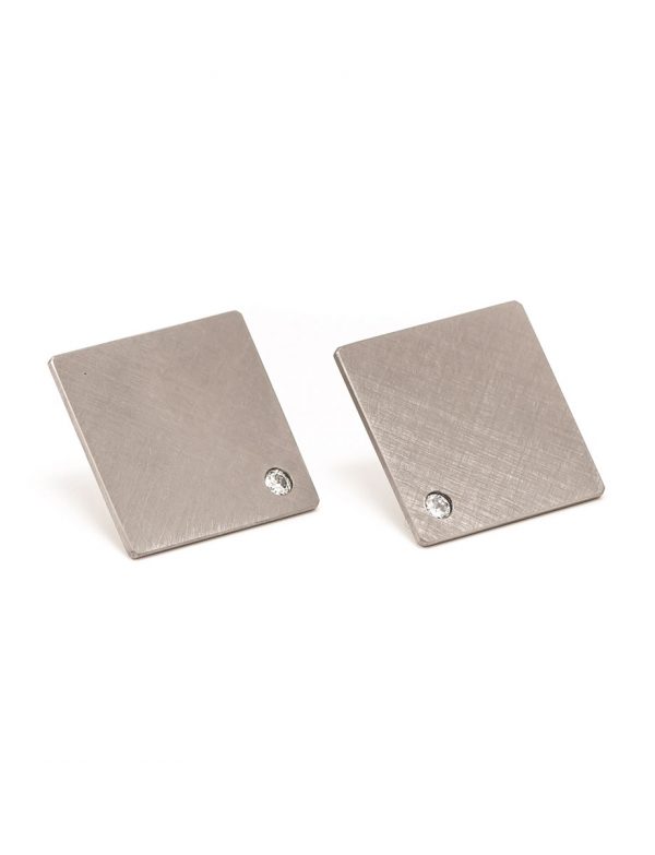 Square Earrings – Titanium & Diamond