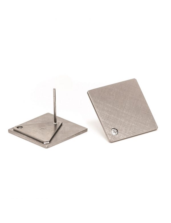 Square Earrings – Titanium & Diamond