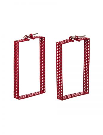 Red Rectangle Hoop Earrings