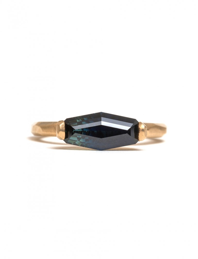 Long Hexagon Parti Sapphire Ring