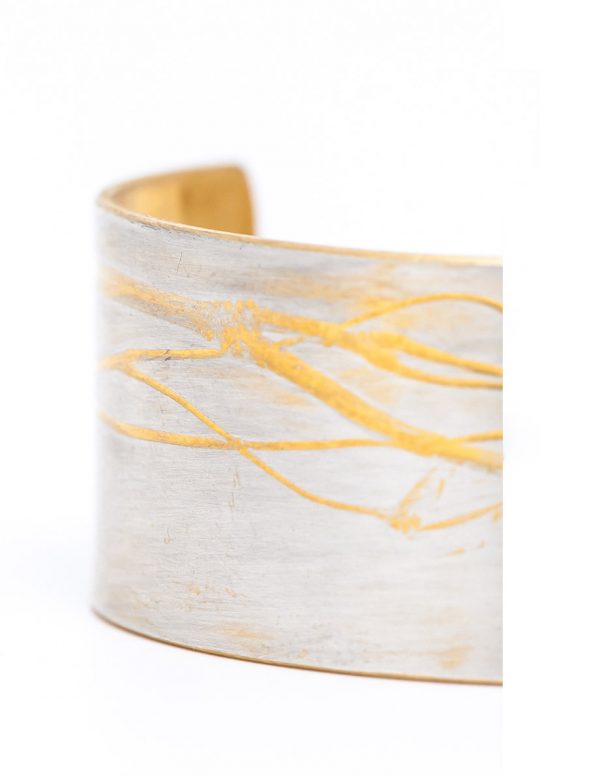 Japanese Plant Cuff – Silver & Yellow Gold Plate