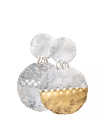 Beaten Disc Earrings – Silver & Gold