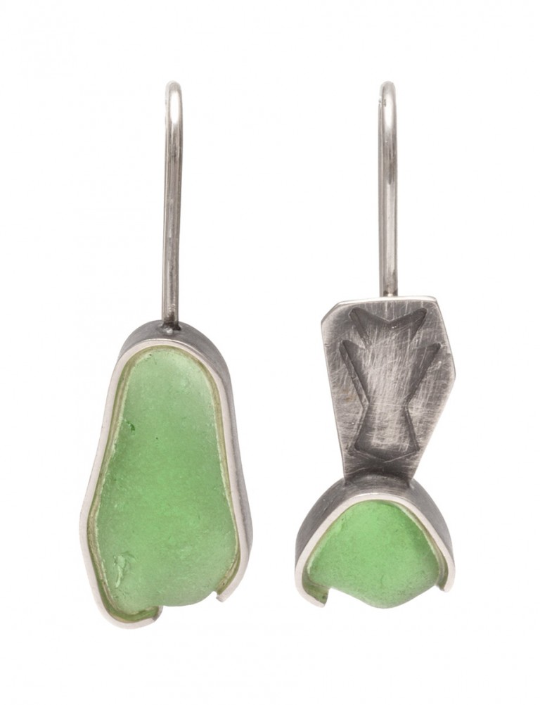 Asymmetrical Beach Glass Earrings – Sage Green