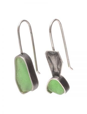 Asymmetrical Beach Glass Earrings – Sage Green