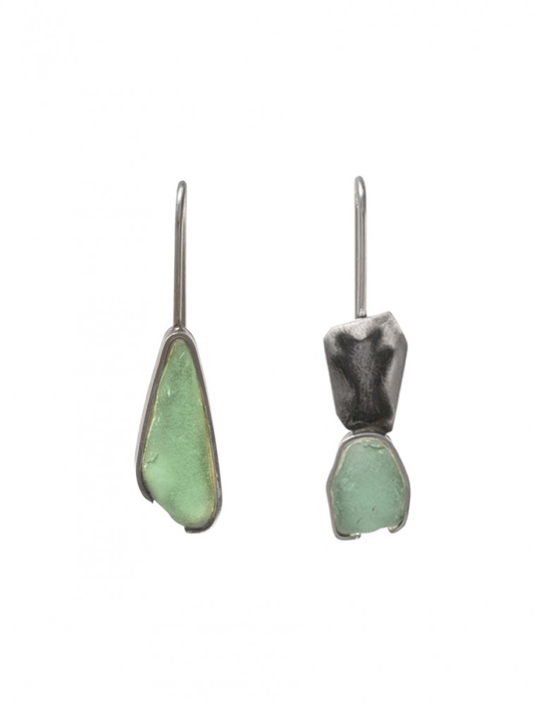 Asymmetrical Beach Glass Earrings – Sage Green