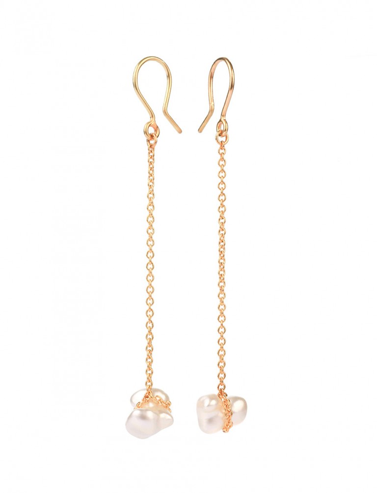 Chained South Sea Keshi Pearl Earrings – Gold