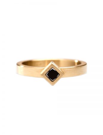 Angled Black Diamond Cubist Ring – Yellow Gold