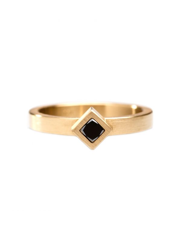 Angled Black Diamond Cubist Ring – Yellow Gold