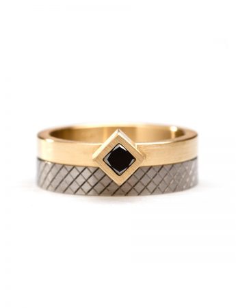 Angled Black Diamond Cubist Ring – Yellow Gold