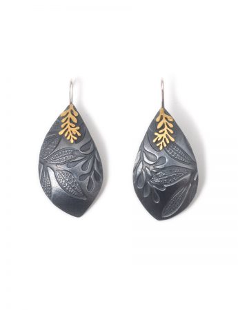 Leaf Imprint Earrings – Black & Gold