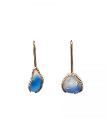 Gold Beach Glass Earrings – Bonfire Blue & White