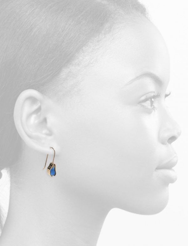 Gold Beach Glass Earrings – Bonfire Blue & White