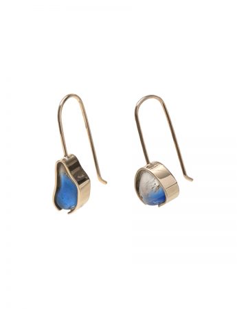 Gold Beach Glass Earrings – Bonfire Blue & White