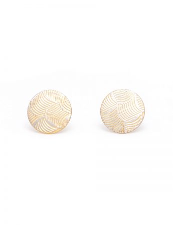 Japanese Wave Print Stud Earrings – Yellow Gold Plate