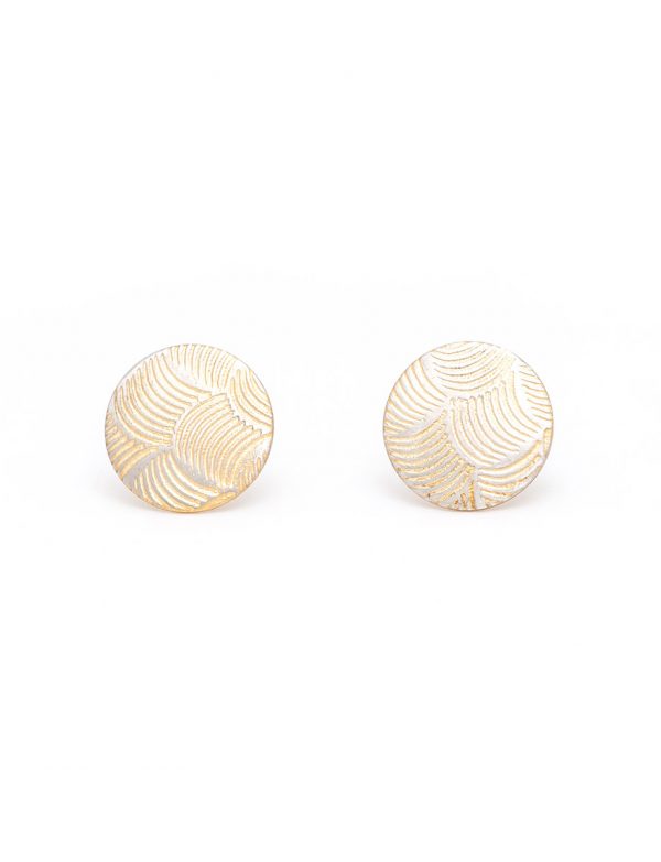 Japanese Wave Print Stud Earrings – Yellow Gold Plate