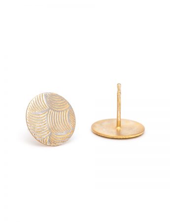 Japanese Wave Print Stud Earrings – Yellow Gold Plate