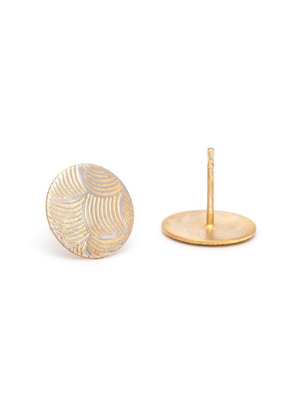 Japanese Wave Print Stud Earrings – Yellow Gold Plate
