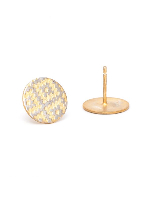 Rug Print Stud Earrings – Yellow Gold Plate
