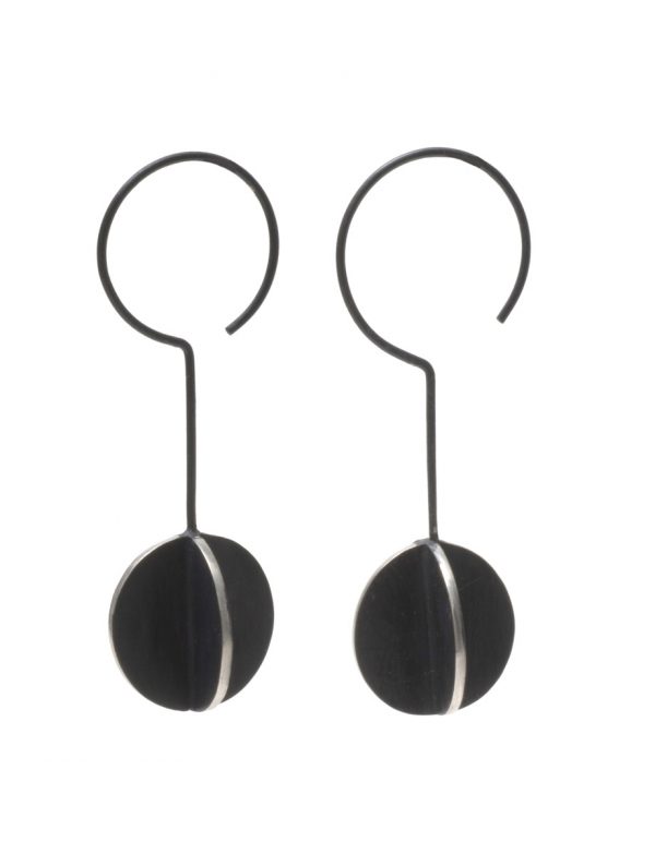 Black Circle X Long Hook Earrings