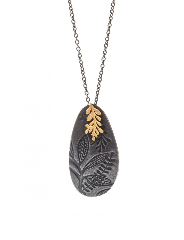 Leaf Imprint Necklace – Black & Gold