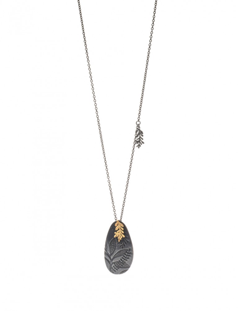 Leaf Imprint Necklace – Black & Gold