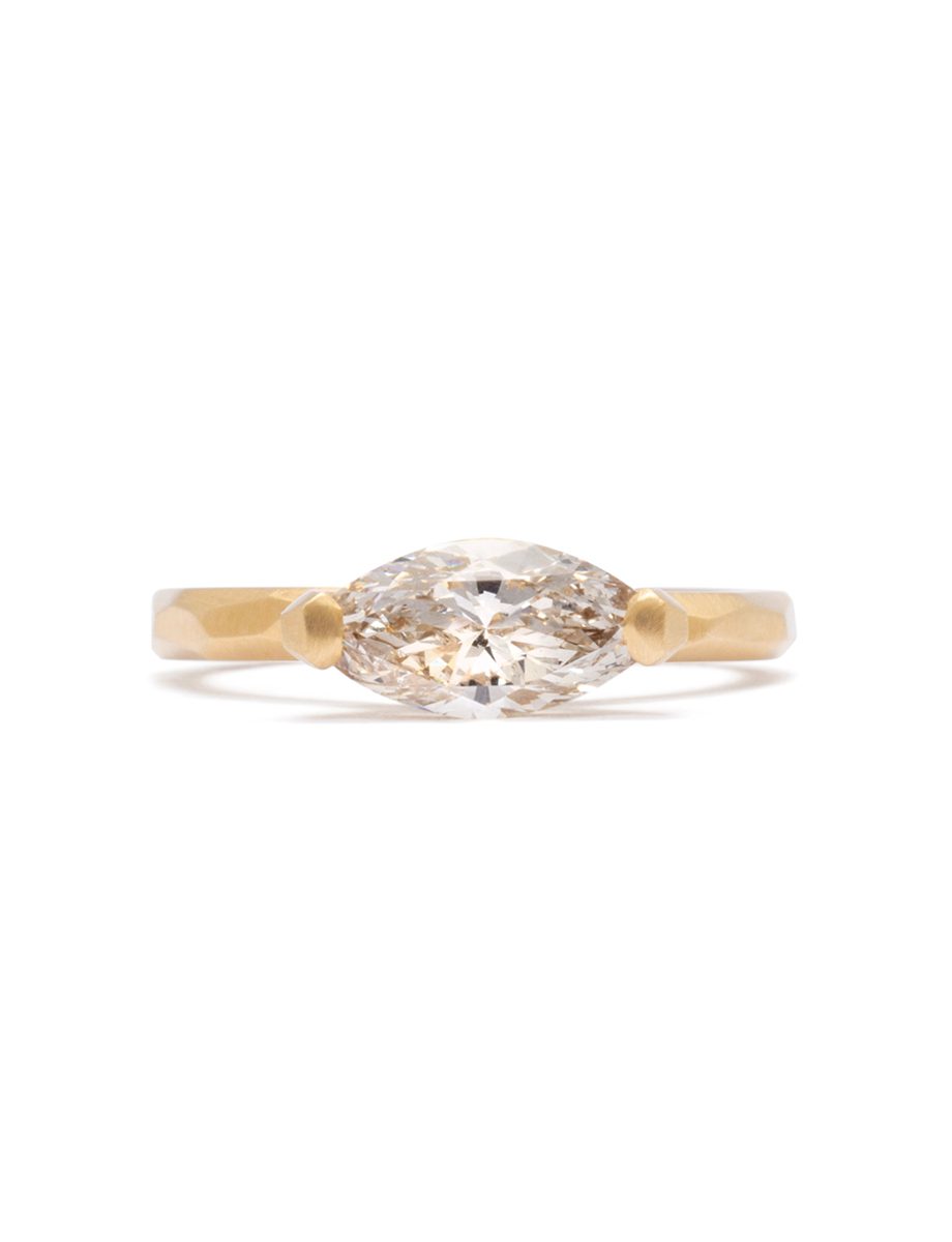 Two Claw Marquise Ring – Gold & Champagne Diamond