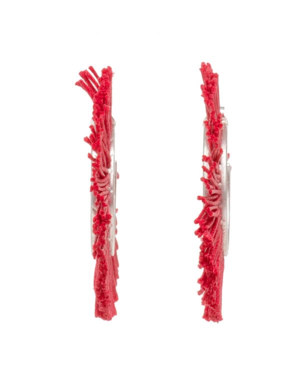 Red Fringed Linen Hoop Earrings