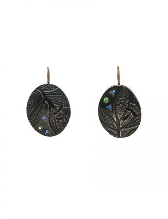 Black Leaf Imprint Hook Earrings – Sapphire & Garnet