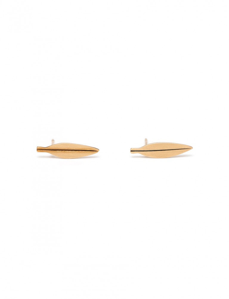 Tiny Eucalyptus Leaf Stud Earrings – Gold
