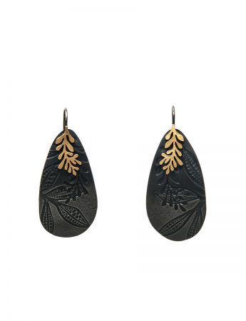 Oval Leaf Imprint Earrings – Black & Gold