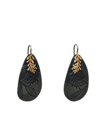 Oval Leaf Imprint Earrings – Black & Gold